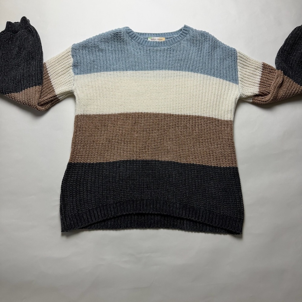 Hazel Moon Striped Women’s Sweater - Blue, White, Brown